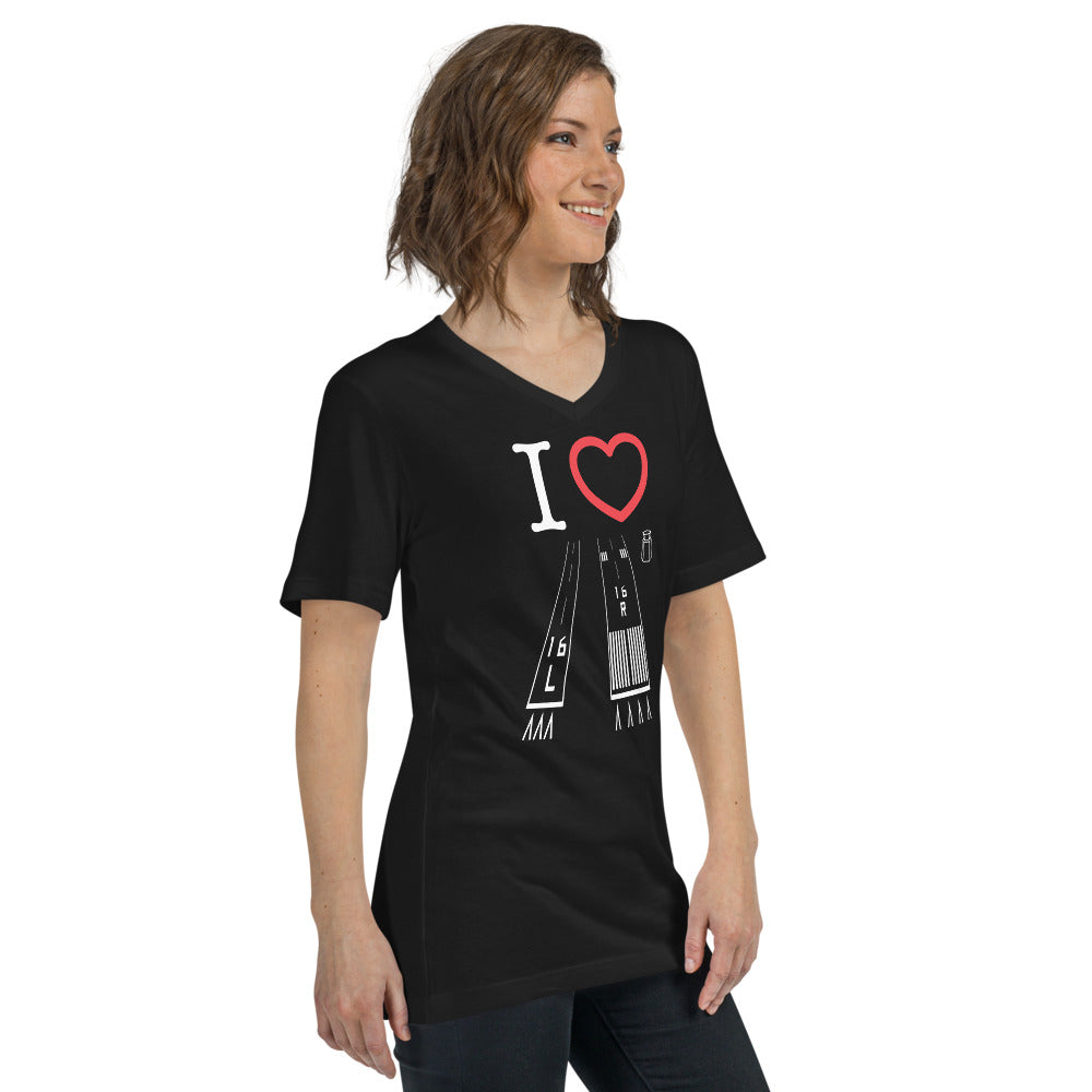 Van Nuys Airport Runways 16L - 16R / 34L - 34R - Short Sleeve V-Neck T-Shirt