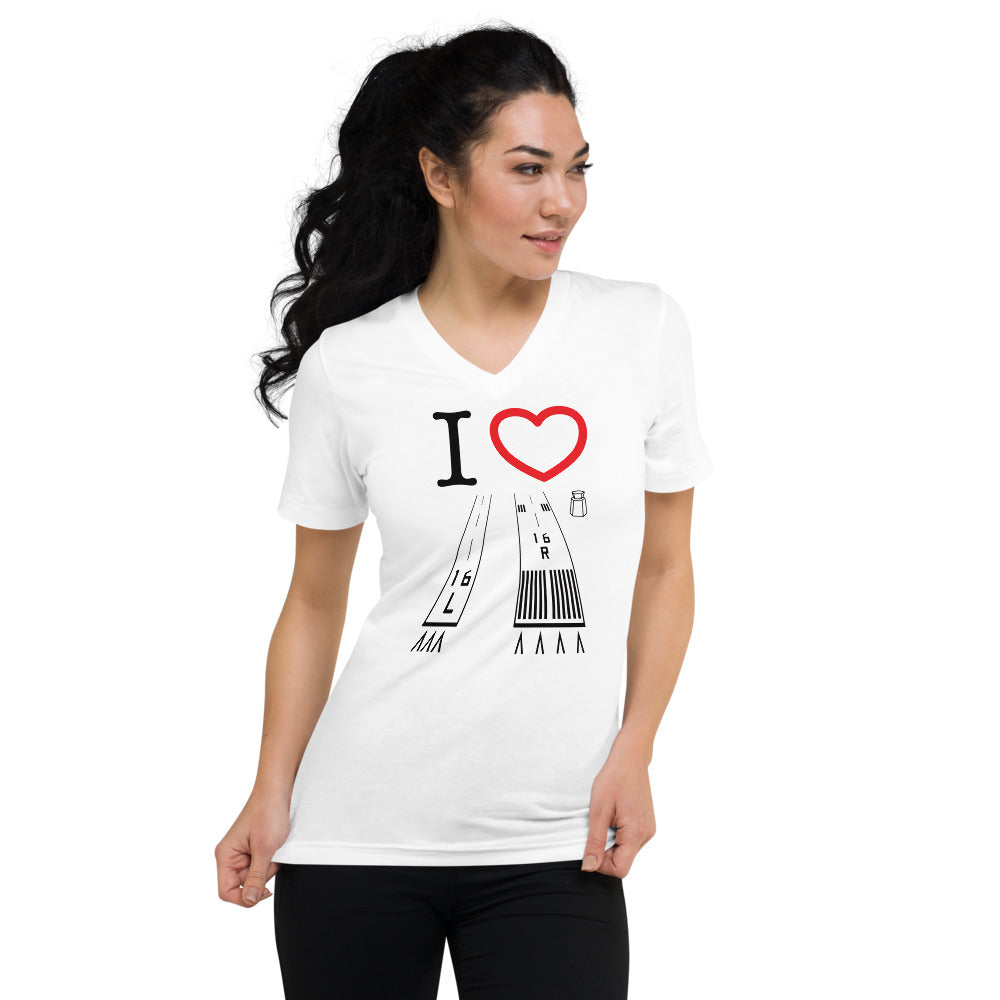 Van Nuys Airport Runways 16L - 16R / 34L - 34R - Short Sleeve V-Neck T-Shirt