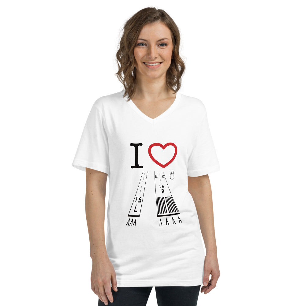 Van Nuys Airport Runways 16L and 16R - Short Sleeve V-Neck T-Shirt