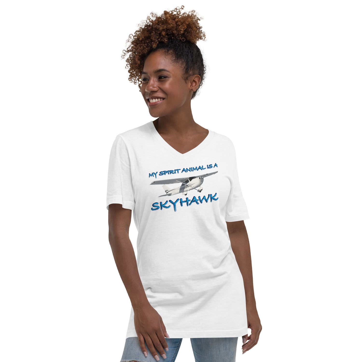 My Spirit Animal is a Skyhawk - short sleeve v-neck T-Shirt (blue)