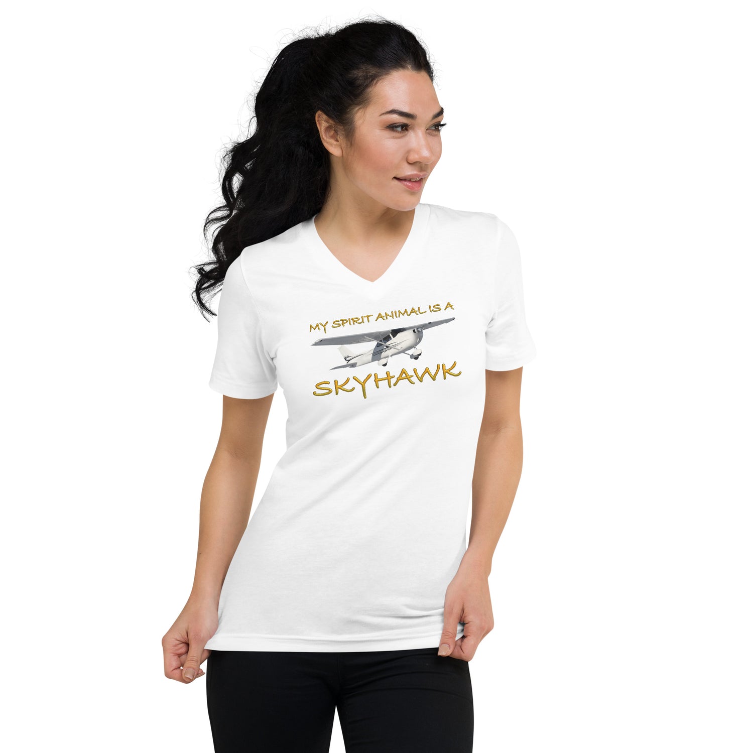 My Spirit Animal is a Skyhawk - short sleeve v-neck T-Shirt (yellow)