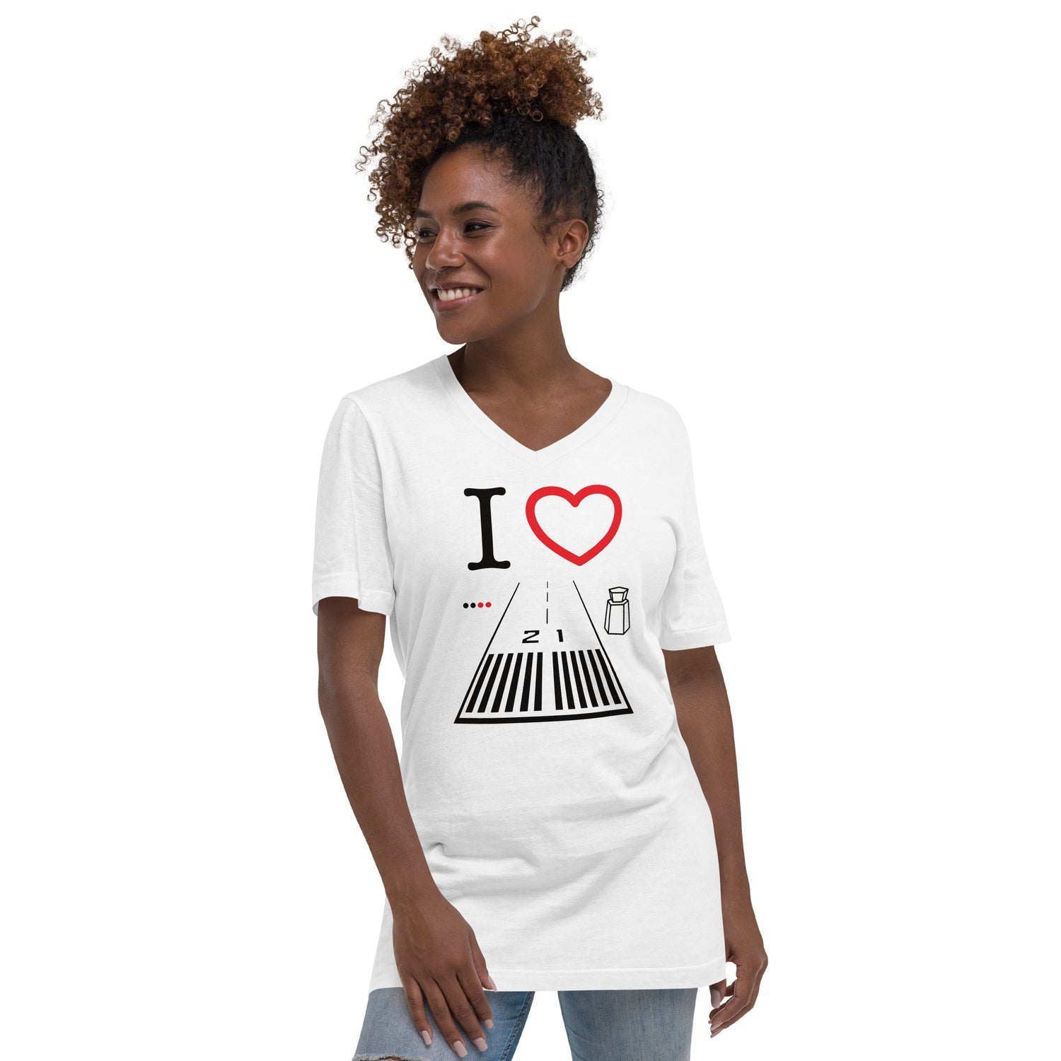 Santa Monica Airport Runway 21 / 3 - short sleeve v-neck T-Shirt (white)
