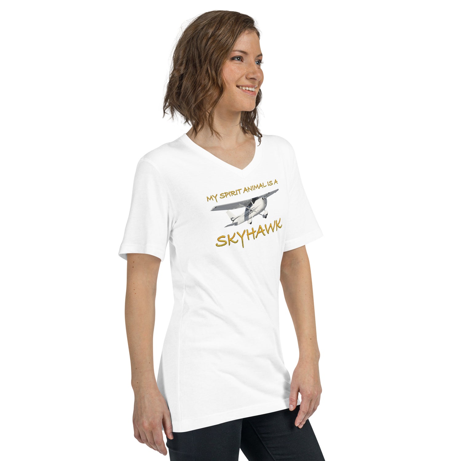 My Spirit Animal is a Skyhawk - short sleeve v-neck T-Shirt (yellow)